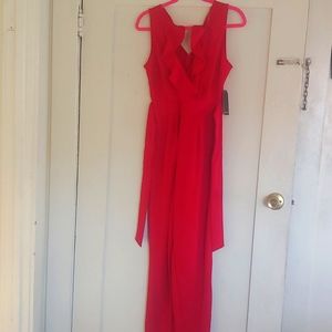 Red sleeveless jumpsuit